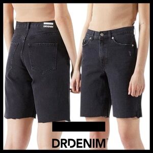 Dr. Denim Charcoal Black Echo High Waist Raw Hem Denim Shorts (25)
